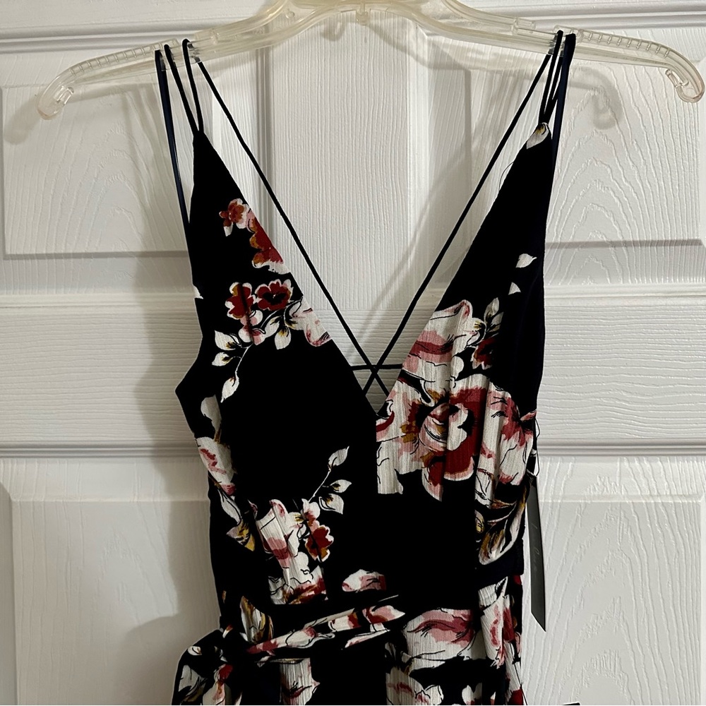 NWT Lulus Maxi dress floral pattern navy blue size XL - Picture 3 of 7